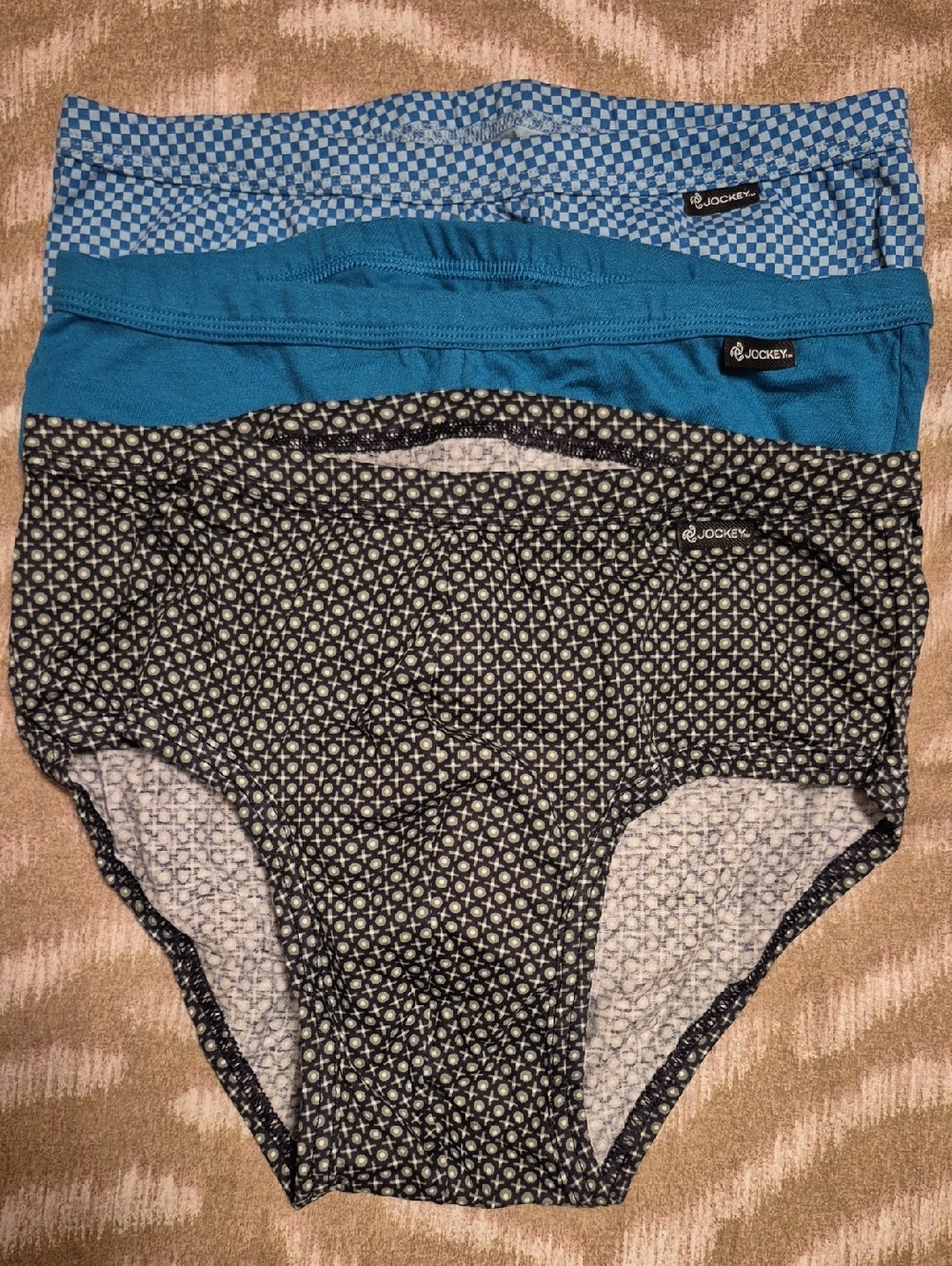 NEW-Jockey Men's Briefs Three-Pack in Navy, Teal, and Light Blue
